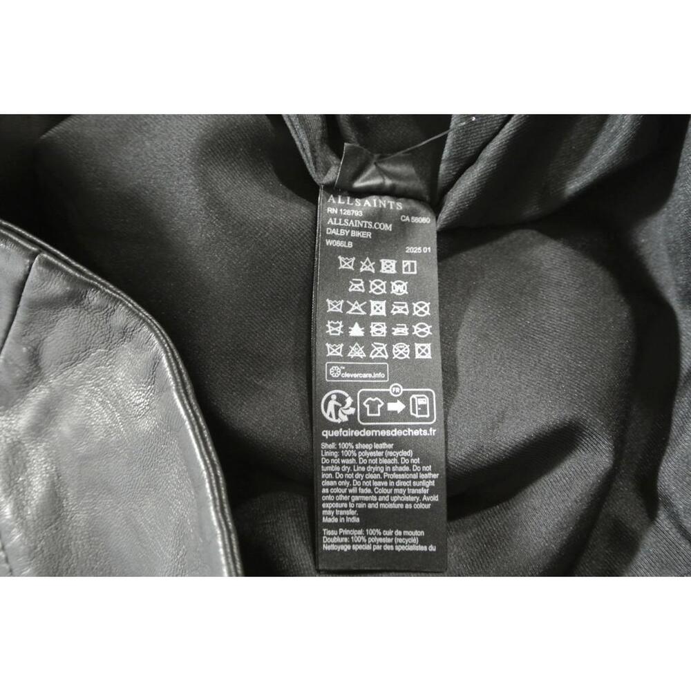 AllSaints Dalby Slim Fit Leather Biker Jacket Black/Gold - Picture 12 of 13